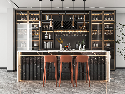 Light Luxury Wine Cellar Wine Tasting Room Wine Cabinet Bar Counter Bar Chair Casual Table and Chair Red Wine Display Cabinet 3d model