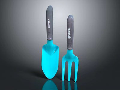 WOLF-Garten Blue Shovel And Fork Hardware Tools With Gray Handles 3d model
