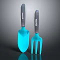 WOLF-Garten Blue Shovel And Fork Hardware Tools With Gray Handles 3d model