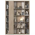 Modern Minimalist Wooden Shelving Unit With Books Decorative Vases And Sculptures