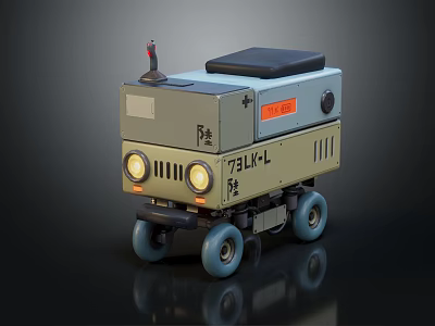 Army Green Electric Toy Truck With Headlights Blue Wheels Black Seat And Markings 3d model
