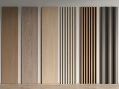 Modern Wall Panels Featuring Various Wood Grain And Vertical Striped Patterns 3d model