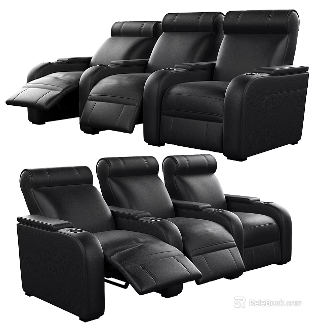 Modern Black Leather Single Sofa Reclining Comfortable Living Room Furniture Design 3d model 