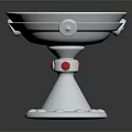 Elegant Silver Bowl Shaped Household Item With Intricate Carving And Red Gemstone Base