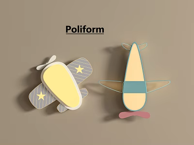 Poliform Airplane Shaped Kids Ceiling Light With Star Pattern And Colorful Design 3d model