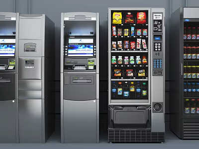 Modern Public Vending Machines With Snacks Drinks And Metal Exterior Design 3d model