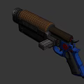 Black And Gold Tactical Pistol Weapon With Barrel Grip And Heat Sink On Red Background