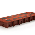 Round Mahogany Wooden Conference Table With Black Square Mats And Ventilation Slots
