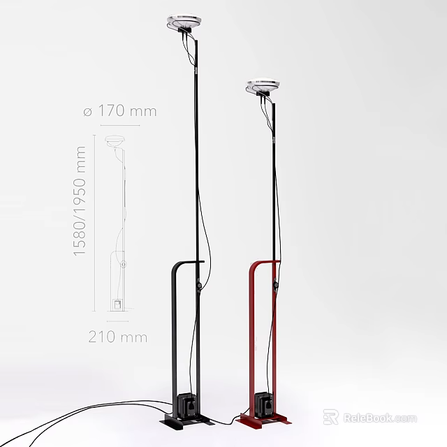 Modern Floor Lamp Design With Black Red Frame Adjustable Height 1380 1550mm 3d model