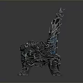 Ornate Metallic Throne Chair With Intricate Carvings And Tufted Upholstery