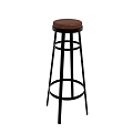 Modern Brown Leather Bar Stool With Black Metal Legs And Round Seat Design