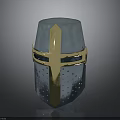 Medieval Weapon Helmet With Silver Body Golden Cross Design And Perforations