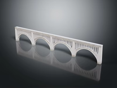 White Arch Bridge Model With Multiple Arches On Black Background And Reflection 3d model