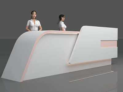 Modern Reception Desk With White Surface Pink Accents And Professional Staff 3d model