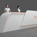 Modern Reception Desk With White Surface Pink Accents And Professional Staff
