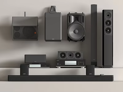 Home Audio Speaker System With Wall Mounted Bookshelf Floorstanding Speakers And Subwoofer 3d model