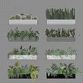 Wall Mounted White Planters with Various Potted Plants on Perforated Wall 3d model