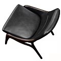 Black Leather Single Chair with Curved Wooden Frame and Modern Comfortable Design