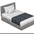 Modern Simple Single Bed With Gray Headboard White Mattress Two Pillows And Dark Blanket