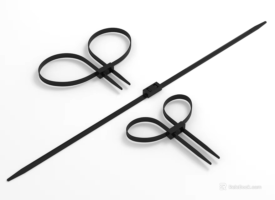 Black Cable Ties With Long Strip And Looped Designs For Secure Bundling 3d model 