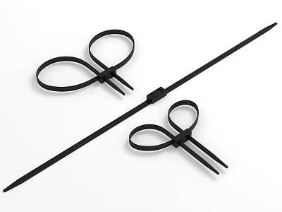 Black Cable Ties With Long Strip And Looped Designs For Secure Bundling 3d model