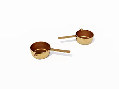 Set Of Two Golden Small Pots With Long Handles For Kitchen Cooking Tools 3d model