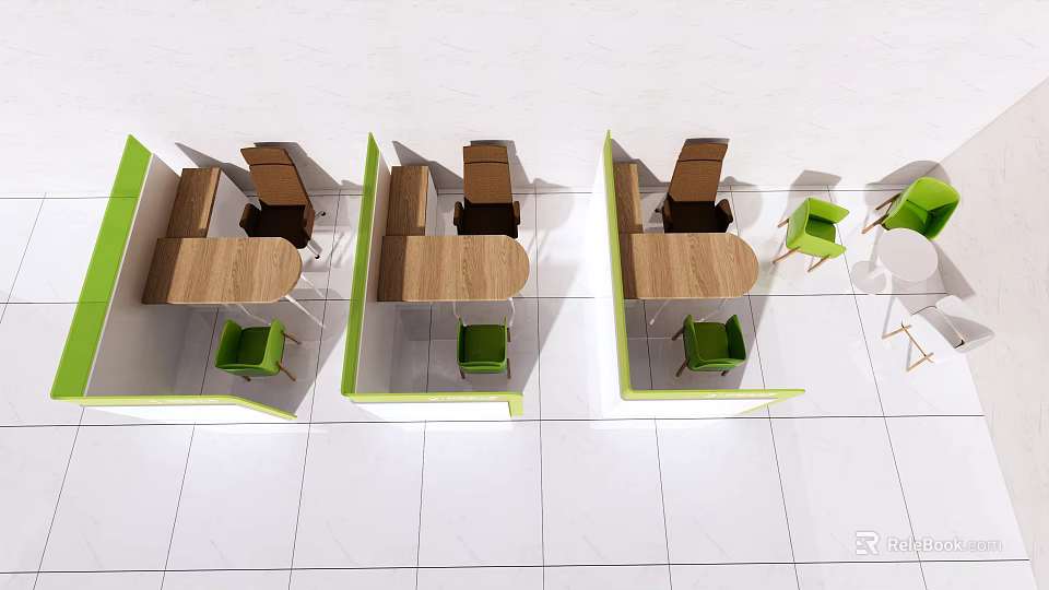 Modern Workspace Interior Design With Functional Desks Green Chairs And Partitions 3d model 