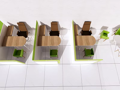 Modern Workspace Interior Design With Functional Desks Green Chairs And Partitions 3d model