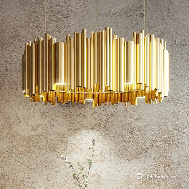 Unique-shaped Gold Metal Chandelier with Stylish Modern Luxury Interior Design 3d model 