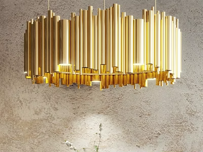 Unique-shaped Gold Metal Chandelier with Stylish Modern Luxury Interior Design 3d model