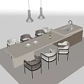Modern Kitchen Dining Table Set With Chairs Pendant Lights Sink And Plants 3d model