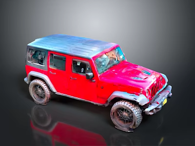Red Off Road Jeep Style Vehicle With Blue Roof Large Tires And Rugged Body Design 3d model