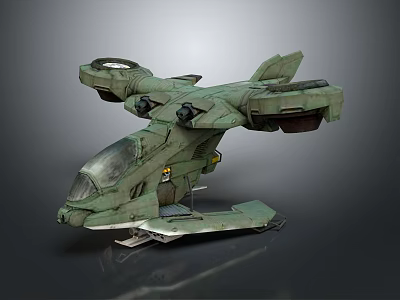 Futuristic Sci Fi Aircraft Design With Green Armor Cockpit And Thrusters 3d model