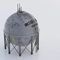Industrial Metal Metan Storage Tank With Gray Exterior And Warning Signs Supports Ladder