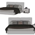 Modern Double Bed with Upholstered Headboard Bedspread Pillows and Nightstand Items 3d model
