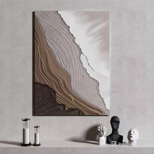 Abstract Wall Art With Textured Layers In Neutral Tones 3d model
