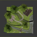 Miniature Decorative House Model Featuring Trees Grass Stream And Waterfall Landscape