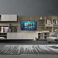Modern TV Wall Unit With Open Closed Storage Compartments Books Decor TV In Living Room