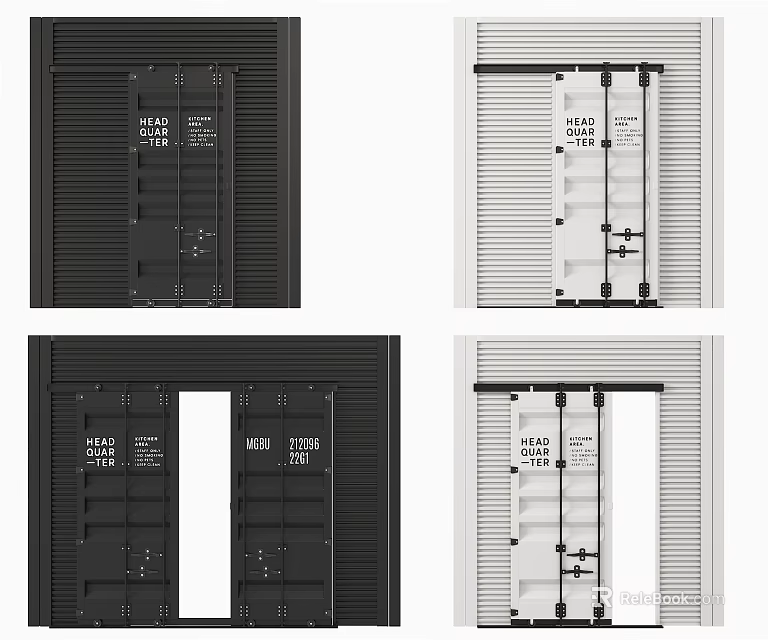 Modern Black and White Barn Doors with Sliding Track and Panel Design for Interior 3d model 