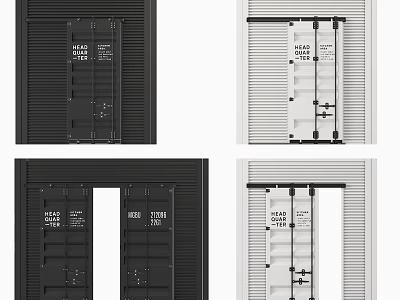 Modern Black and White Barn Doors with Sliding Track and Panel Design for Interior 3d model
