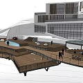 Modern Road Facilities With Wooden Walkways Platforms And Water Features Near Buildings