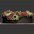 Chocolate Cake Decorated With Colorful Red Pink Green White Flowers On White Paper Dark Background