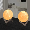 Modern Moon Shaped Table Lamp with Wooden Stand and Two Colors for Room Decor
