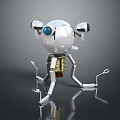 Shiny Silver Robot Mechanical Creature With Round Head Blue Eye And Metallic Legs