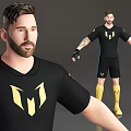 Game Movie Character In Black Sportswear With MESSI Text Lightning Logo Yellow Socks And Tattoos