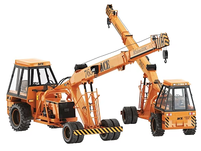 Orange Construction Utility Vehicle With Crane Arm And Heavy Duty Wheels 3d model
