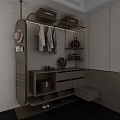 Modern Organized Wardrobe With Hanging Clothes Hat Bags Drawers Mirror And Storage