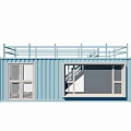 Blue Container Converted Building With Windows Staircase And Roof Railing 3d model