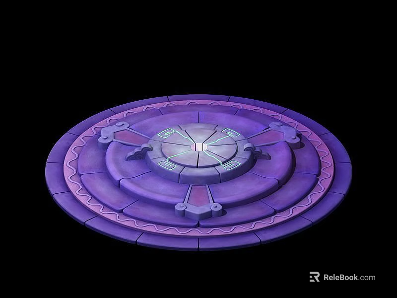 Purple Circular Multi layered Structure With Glowing Center And Geometric Ornamental Design 3d model 