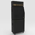 Black Stacked Audio Speaker System With Mobile Wheels And Control Panel 3d model
